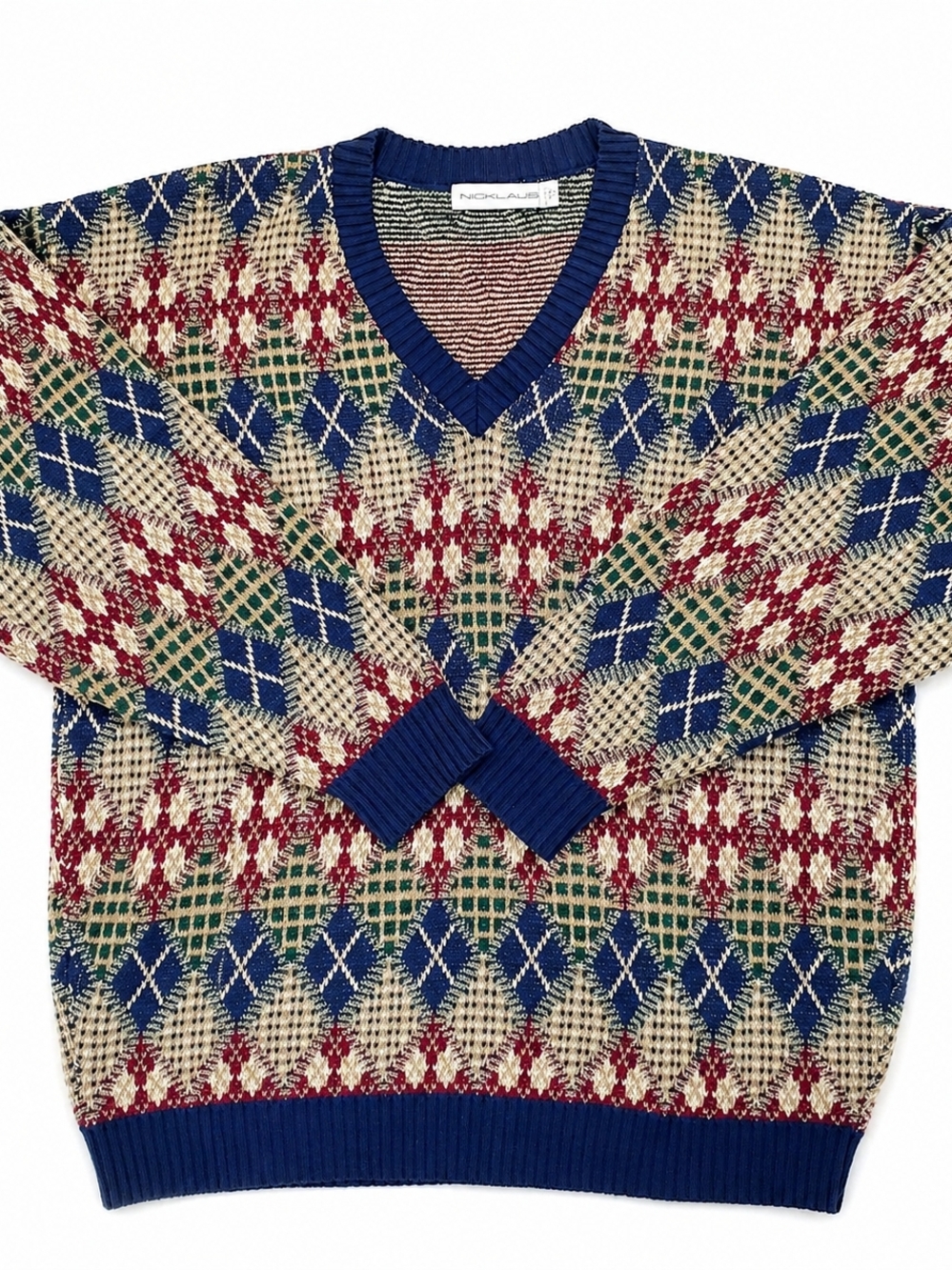 Vintage Jack Nicklaus Sweater XL 90s V Neck Golf Pattern Knit Read